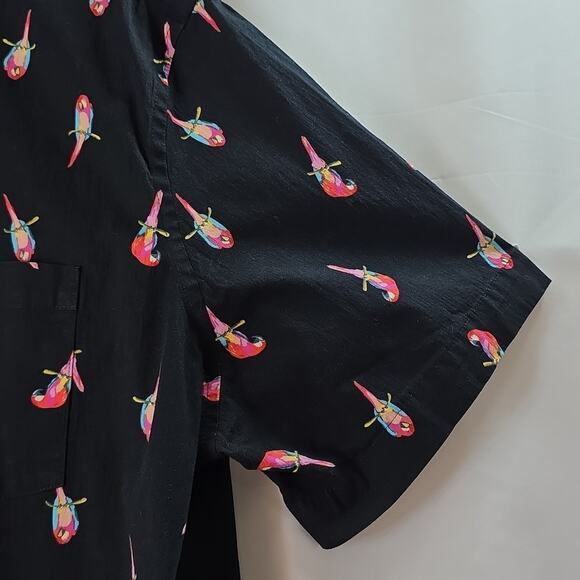 Mens Sz 2XL Classic Fit Black Parrot Print Button Down Islands George Shirt - Picture 5 of 12